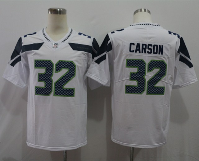 Men's Seattle Seahawks Chris Carson #32 White Jersey